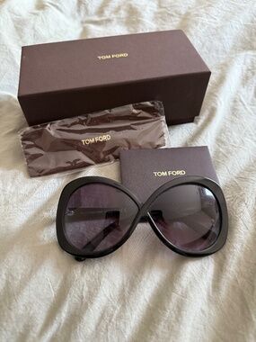 Tom Ford Black Oversized Butterfly Sunglasses with Dark Gradient Lenses